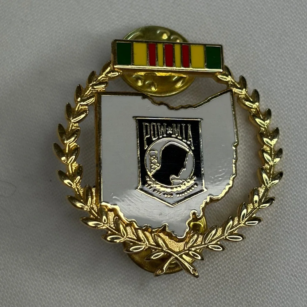 Vintage POW MIA Ohio Vietnam Veteran Gold Tone Memorial Lapel Pin Badge